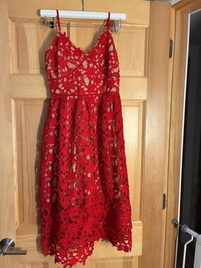 Red Crochet Lace Spaghetti Strap Dress